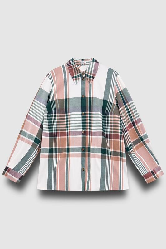 Рубашка в крупную клетку, зелено-бежевый
