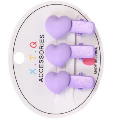 Зажимы для волос детские 3шт «РОЗОВОЕ ОБЛАКО», фиолет. сердечки, 2.5см (блистер и пакет с подвесом)●