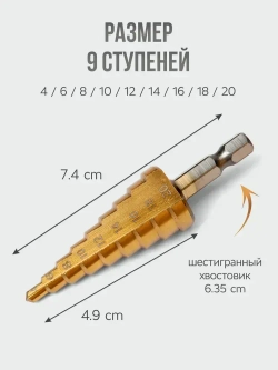 Ступенчатое сверло по металлу, набор из 3 штук, сверло конусное, елочка