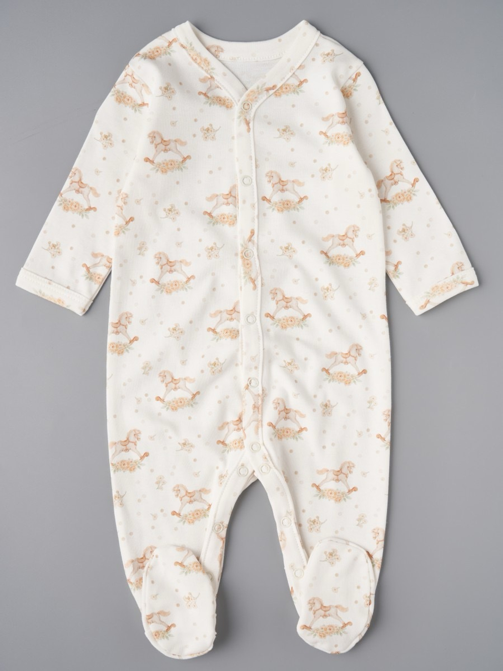 Комбинезон на кнопках "Лошадки с цветочками"