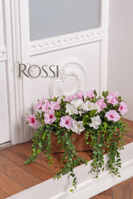 Композиция из петуний в кашпо из кокосового волокна