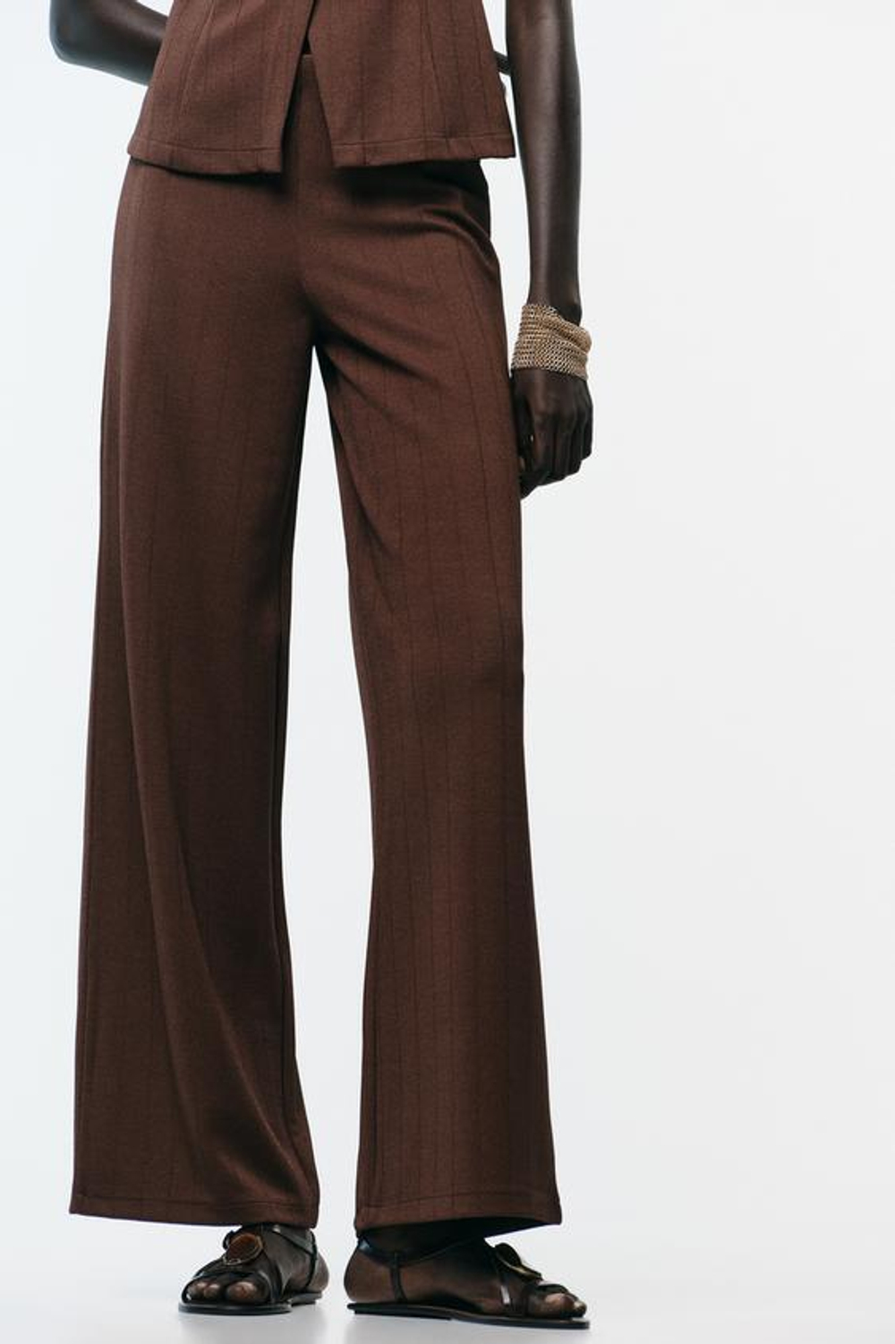 ZARA ШИРОКИЕ БРЮКИ ИЗ ТВИЛА, КОРИЧНЕВЫЙ