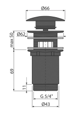 Водослив для умывальника Alcaplast A392BLACK click/clack 5/4", цельнометаллический с большой заглушкой