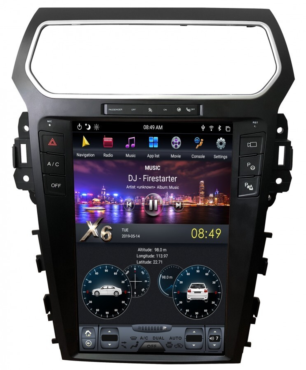 Магнитола для Ford Explorer 5 2011-2016 (SYNC 2) - Carmedia ZF-1263-S2-GE вертикальный экран в стиле "Тесла" на Android 13, 8Гб+128Гб, CarPlay, 4G SIM-слот