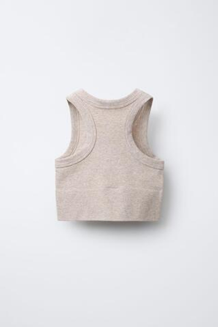 ZARA УКОРОЧЕННЫЙ БЕСШОВНЫЙ ТОП, ПЕСОЧНЫЙ