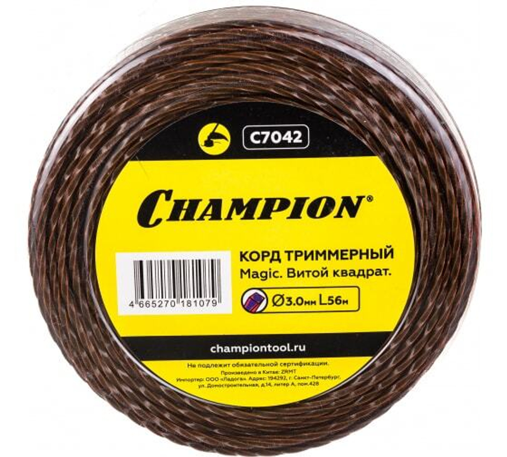 Леска 3,0 мм 56 м CHAMPION витой квадрат C7042