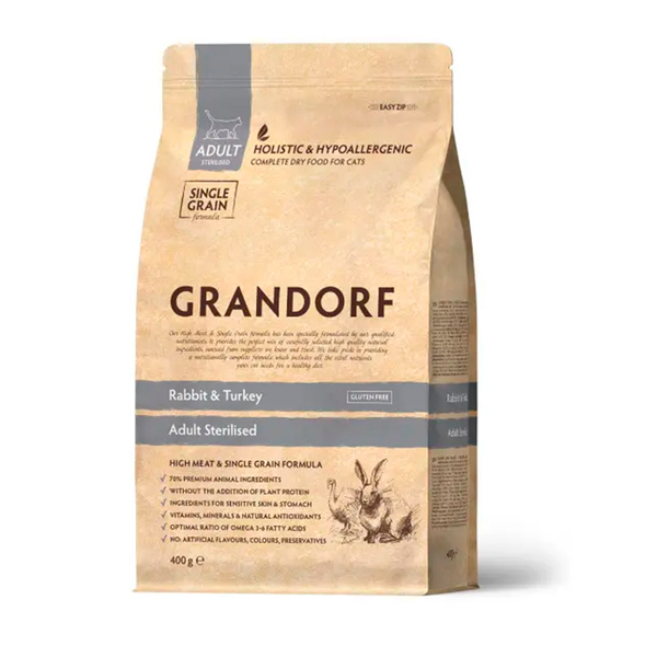 Сухой корм Grandorf Сat Rabbit&Turkey STERILISED кролик и индейка для кастр. кошек 400 г (Грандорф)