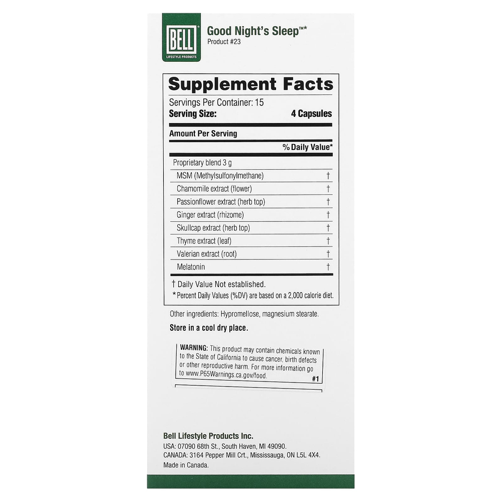 Bell Lifestyle, Good Night's Sleep, 60 растительных капсул