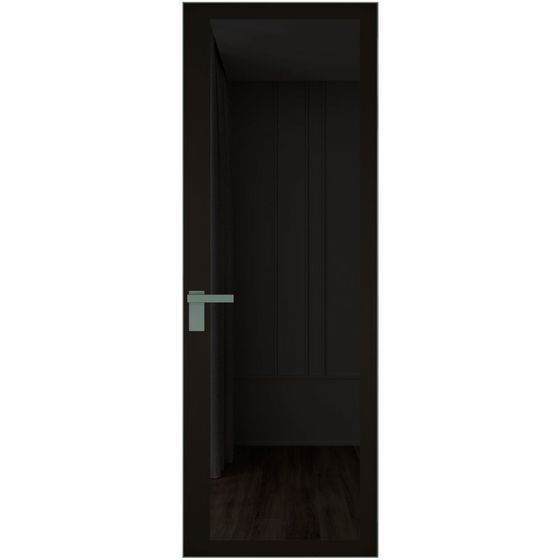 Алюминиевая дверь 2AGК кромка зелёный воск стекло планибель графит прокрас чёрный