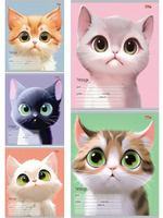 Тетрадь А5 12л. линия "Мультяшный котик!" облистер -цвет. мел. обл. 5 дизайнов (Проф-Пресс)