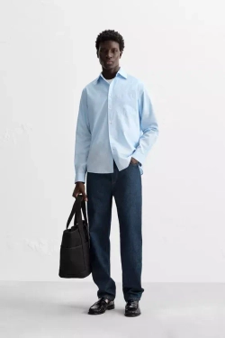 ZARА РУБАШКА ИЗ ХЛОПКОВОГО ПОПЛИНА, НЕБЕСНО-ГОЛУБОЙ