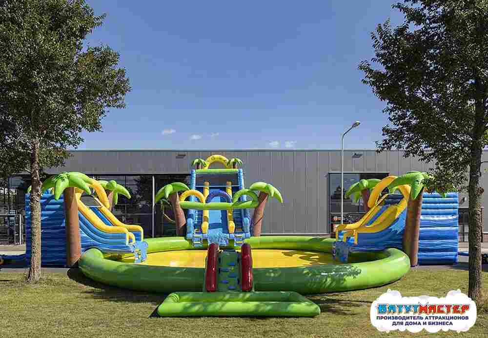 Надувной аквапарк с бассейном и горками «Тропический остров», 24×18×7,6 м