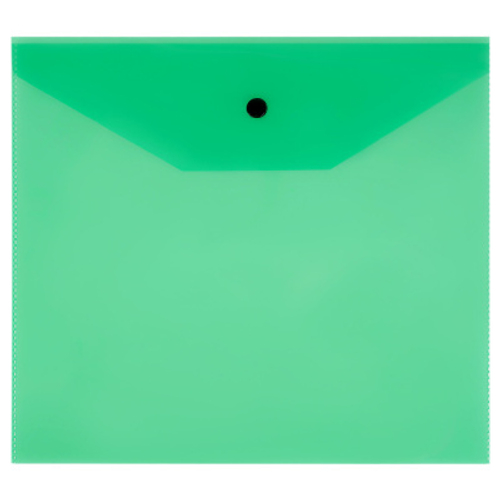 Папка-конверт на кнопке СТАММ А5+, 120мкм, пластик, прозрачная, зеленая