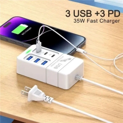 Удлинитель сетевой, с 3 USB + 3 PD розетки