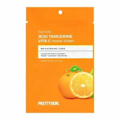 PrettySkin The Pure Jeju Tangerine Vita C Mask Маска для лица осветляющая с экстрактом мандарина, 25 мл (до 24.09.27)