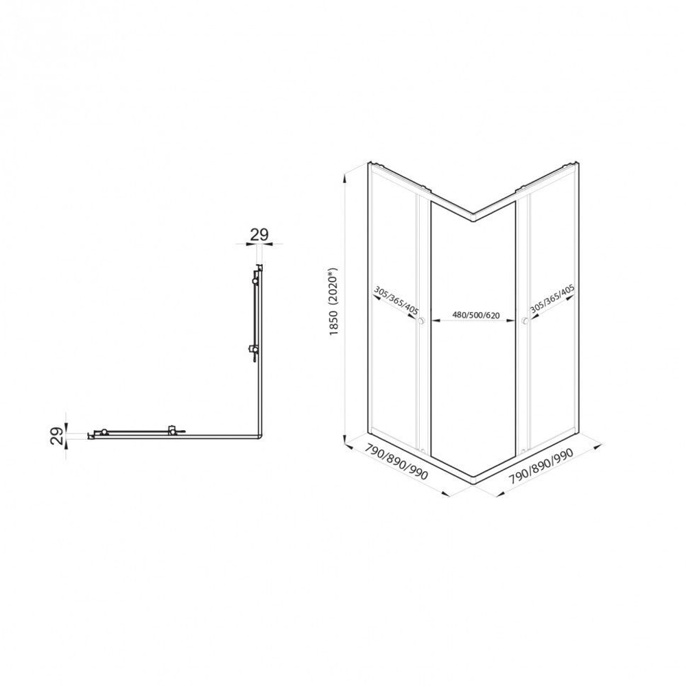 Душевая ширма DIONRIA (90х90) матовое стекло с рисунком вельвет, профиль черный