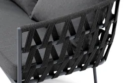 "Диего" диван 2-местный плетеный из роупа, каркас алюминий темно-серый (RAL7024) муар, роуп темно-серый круглый, ткань темно-серая 027