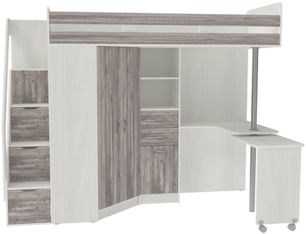Кровать-чердак КарИВи Мийа Белое Дерево Бетон