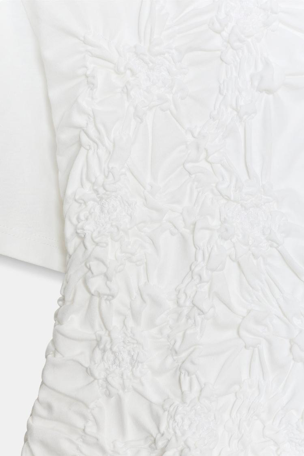 ZARA ТОП С КОРОТКИМИ РУКАВАМИ И СБОРКАМИ, БЕЛЫЙ