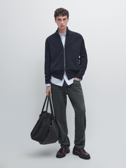 Massimo Dutti Кардиган из смесовой шерсти на молнии, темно-синий