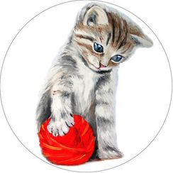 Вышивка крестиком "Котенок с красным клубком", 21х21 см