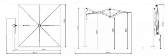 Зонт для кафе профессиональный Astro Carbon, 350х350 см, графит, слоновая кость