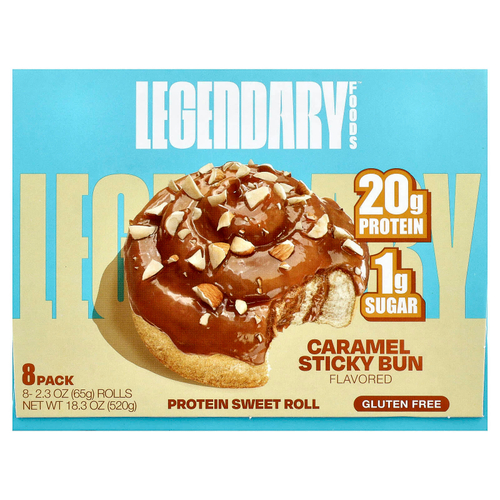 Legendary Foods, Protein Sweet Roll, липкая булочка с карамелью, 8 пакетиков по 65 г (2,3 унции)