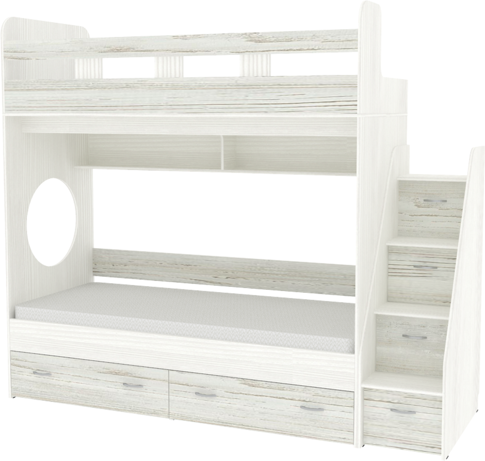 Двухъярусная кровать КарИВи Юниор 1 90х200 Белое Дерево Винтерберг