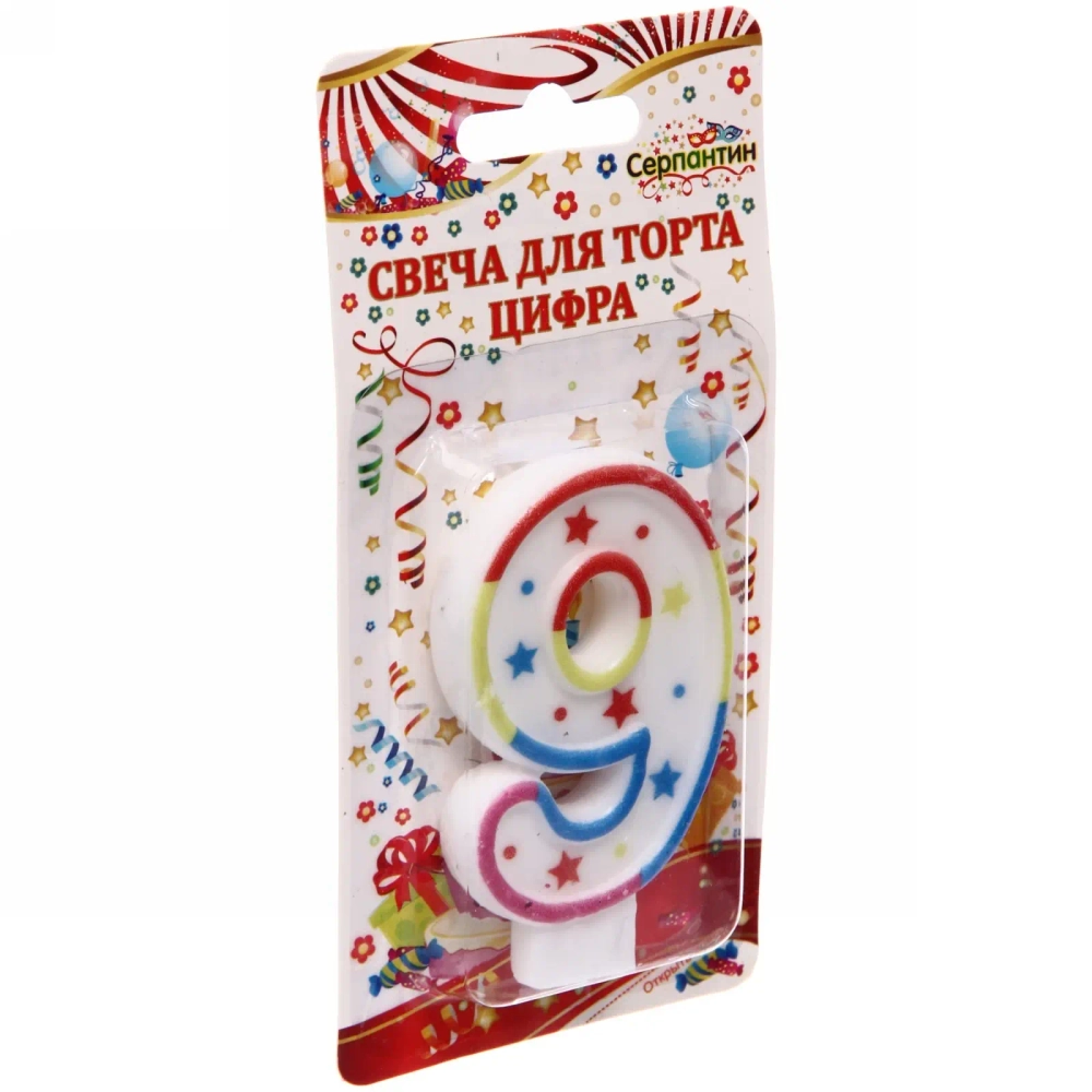 Свеча для торта Цифра Радуга «9» 6,7см