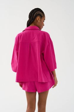 Рубашка с коротким рукавом из вареного хлопка цвета фуксия