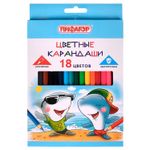 Карандаши цветные ПИФАГОР "Веселые акулята", 18 цветов, классические, заточенные, 181817