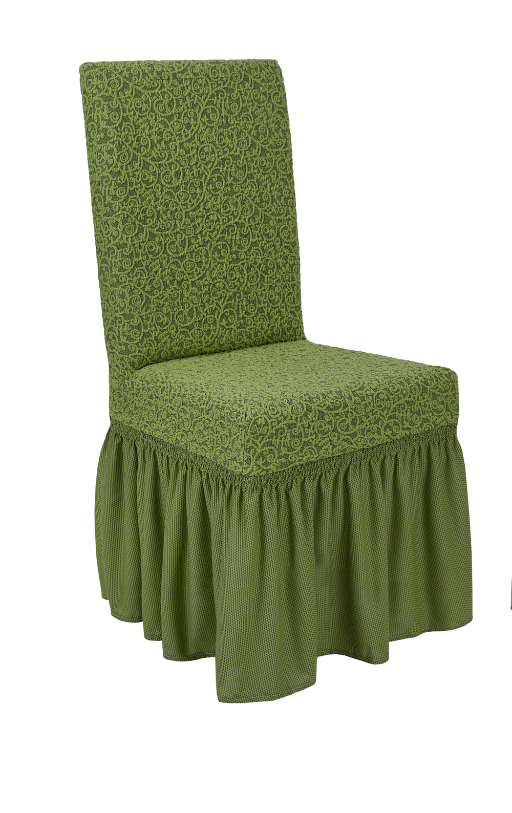 Чехол на стул с оборкой Жаккард, цвет Зеленый Светлый, Набор 6 шт.
