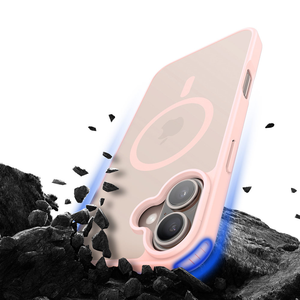 Прозрачный матовый чехол с рамками розового цвета (Light Pink) и с поддержкой MagSafe от Dux Ducis для iPhone 16 Plus, серия Yind Series Case