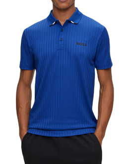 Мужское теннисное поло BOSS Drop-needle Polo Shirt With Contrast Logos - небесный