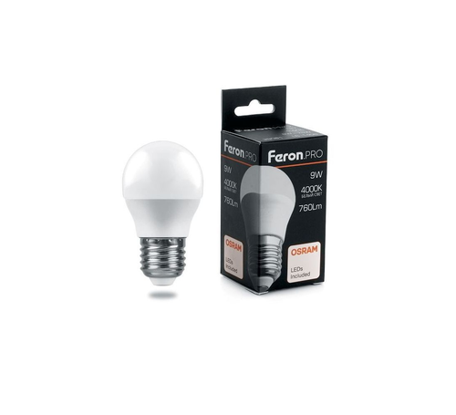 Feron.PRO Лампа св/д шар G45 E27 7.5W 650lm 4000K 4K матовый 81x48 OSRAM LED