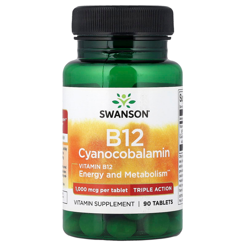 Swanson, Витамин B12, цианокобаламин, тройного действия, 90 таблеток