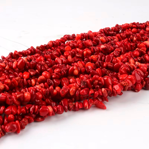 Коралл красный бусины крошка 5-8 мм, на нитке 80 см