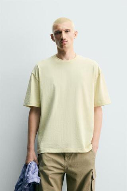 ZARA ФУТБОЛКА RELAXED FIT, СВЕТЛО-ЖЕЛТЫЙ