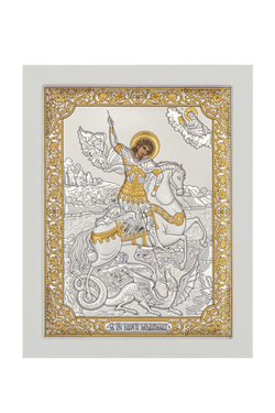 Георгий Победоносец, икона прямоугольная с рамкой, белое дерево 150х190