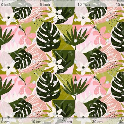 Тропический принт с монстерой и другими экзотическими растениями by Angelina Bambina 789 DPI