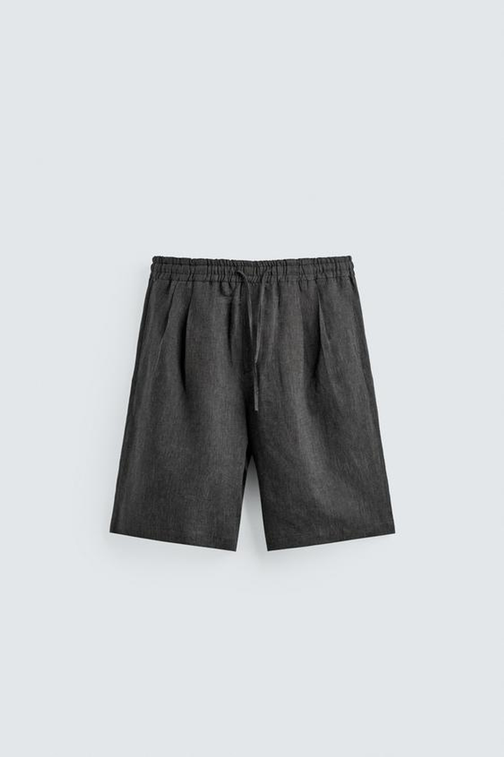ZARA БЕРМУДЫ ИЗ 100% ЛЬНА С ЗАЩИПАМИ, СВИНЦОВЫЙ