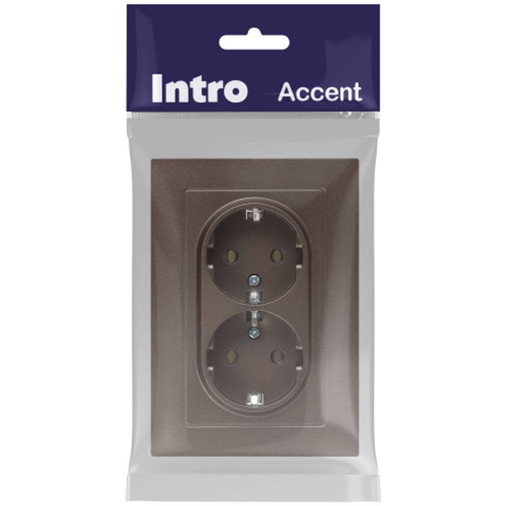 Розетка Intro Accent 6-205-08 2X2P+E Schuko, 16А-250В, IP20, СУ, AL/CU, бронза | Intro