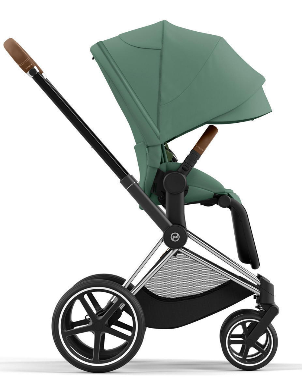 Коляска 3 в 1 Cybex Priam IV Chrome Brown complete и автокресло Aton B2 i-Size Steel Grey Leaf Green