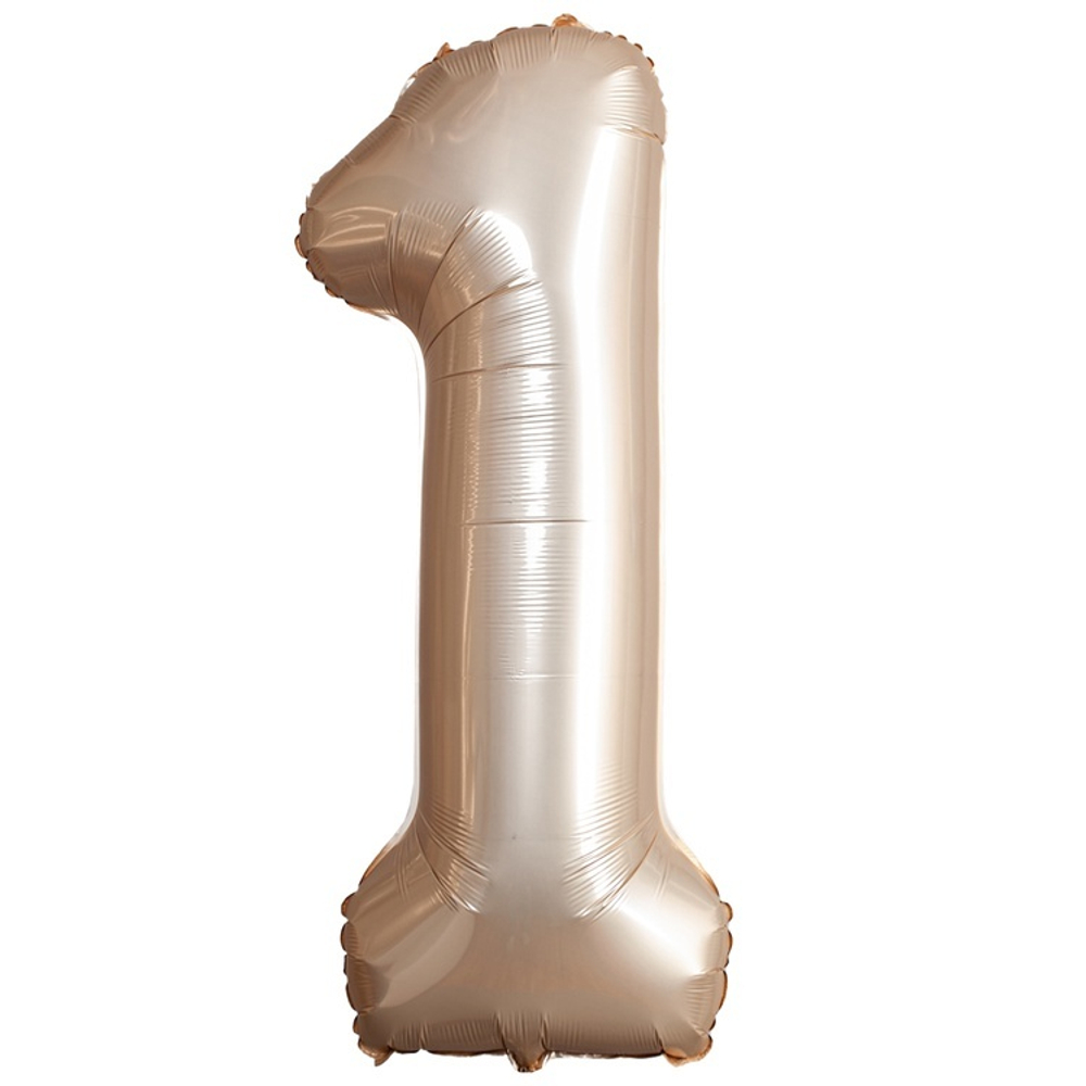 F 40"/102 см, Цифра Slim, Сатин, Звездное золото (Белое золото) "1" (в упаковке)