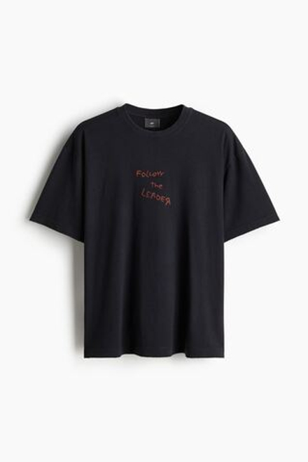 H&M Футболка оверсайз с принтом, черный