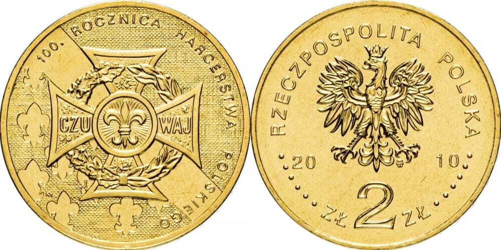 Польша 2 злотых, 2010 100 лет Союзу польских харцеров, скаутское движение