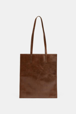 ZARA КОЖАНАЯ СУМКА-ШОПЕР, ШОКОЛАДНЫЙ