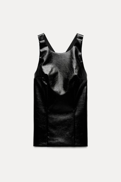 ZARA ТОП ИЗ ИСКУССТВЕННОЙ КОЖИ, ЧЕРНЫЙ