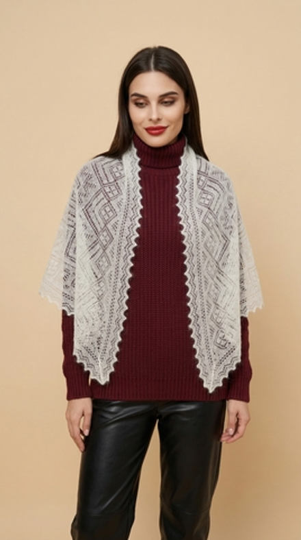 Оренбургский пуховый палантин А12040-02 экрю