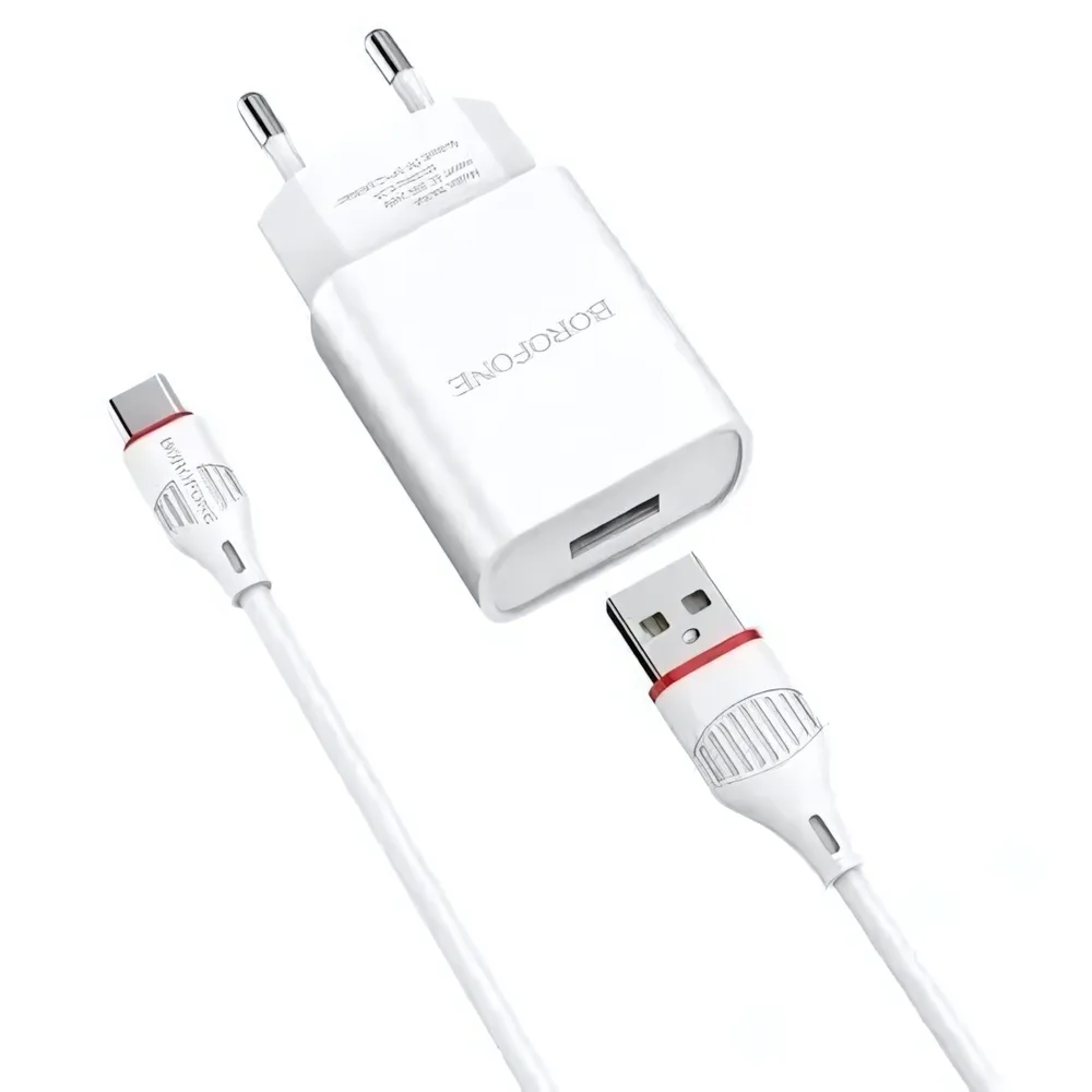 Зарядное устройство Borofone BA20A 2.1A USB + кабель Type-C Black